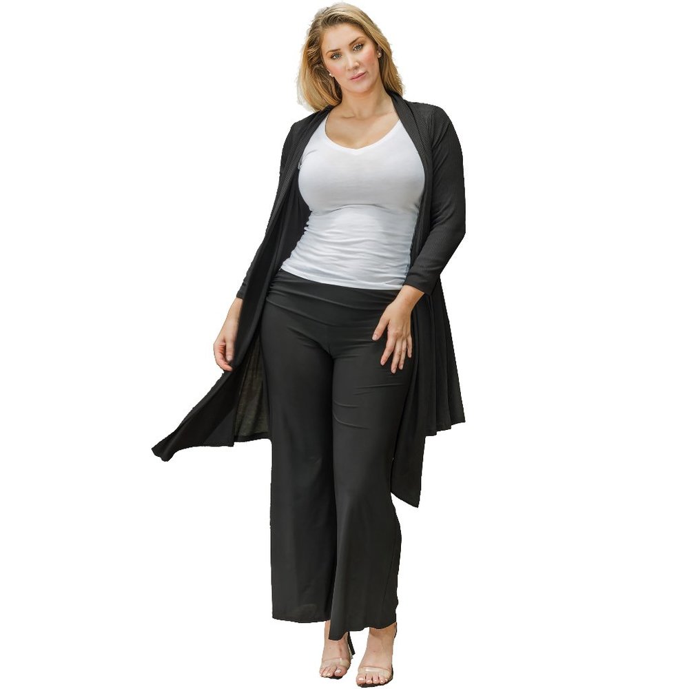 FunFash Long Ribbed Black Cardigan Made in USA